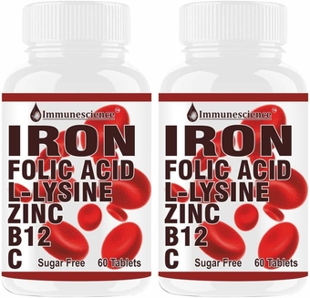 Iron Tablets for Women & Men with Vitamin C Folic Acid B12 & Zinc Supplement Supports Strength, Stamina, Energy & Immunity Booster Iron Bisglycinate Sugar Free Chewable -120 Tablet