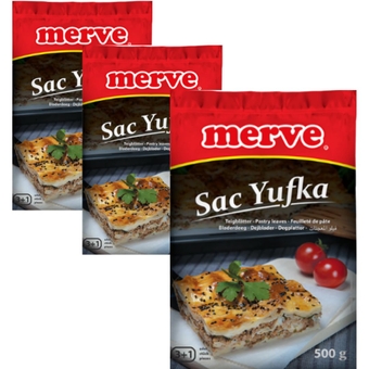 Merve Pastry Leaves Square phyllo dough pastry 500 Gram (17.6oz) x 3 Packs