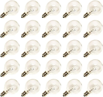 G40 Replacement Light Bulbs, 5W Clear Globe Bulb fits E12/ C7 Candelabra Screw Base Sockets, 1.5 Inch Clear Light Bulbs for Indoor Outdoor Patio Decor, 25Pack
