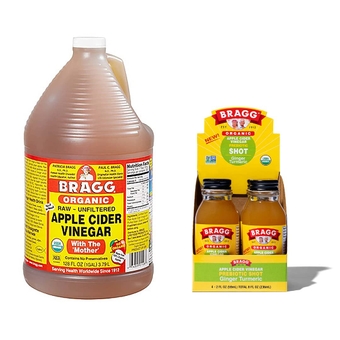 Organic Apple Cider Vinegar With the Mother 128 ounce and  Organic Apple Cider Vinegar Shot with Ginger Turmeric 2 ounce ACV Shot Pack of 4 Bundle