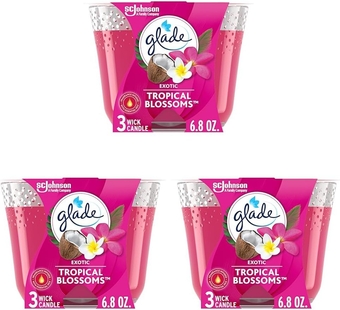 Candle Tropical Blossoms, Fragrance Candle Infused with Essential Oils, Air Freshener Candle, 3-Wick Candle, 6.8 Oz (Pack of 3)