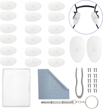 Glasses Nose Pad, 10 Pairs Eyeglasses Nose Pads Replacement Repair Kit with Soft Zero Degrees Silicone, Eye Glass Repair Kit with Screws, 3 in 1 Mini Screwdriver for Eye Glasses and Sunglasses