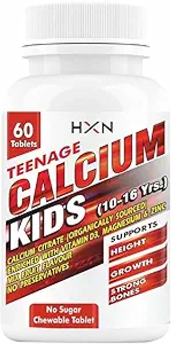 JEVR Calcium for Kids with Vitamin D3, Magnesium, Zinc, Vitamin B12, Multivitamin Supplements for Teenager Kids Strong Bones Health | Teeth | Growth | Sugar Free -60 Chewable Tablets (10-16 Years)