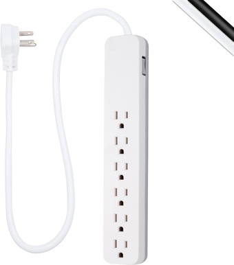 Pro 6-Outlet Surge Protector, 2 Ft Extension Cord, 620 Joules, Power Strip, Flat Plug, Integrated Circuit Breaker, Wall Mount, UL Listed, White, 40532
