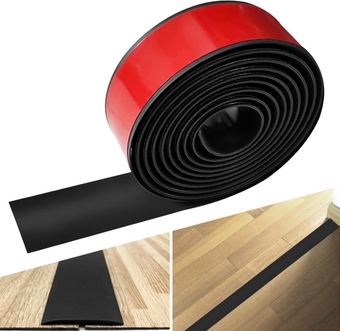 Floor Transition Strip Rubber Threshold Strip Floor Cover Strips Self Adhesive Vinyl Floor Flat Divider Strip Carpet to Tile Transition Strip Carpet Trim (3.28Feet, Black)
