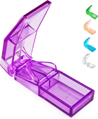 Pill Cutter and Splitter for Cutting Small or Large Pills, Accurate Medicine Splitter with Stainless Steel Blade, Transparent Vitamins Slicer Assorted Colors