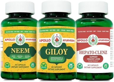 Organic Neem, Giloy(Guduchi), Mix of Turmeric(Curcumin) and Black Pepper Capsule Bundle - 180 Capsule - Natural Liver Cleanse, Detox, Immunity and Skin Support | Herbal Supplement Bundle