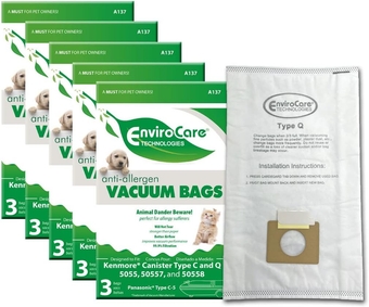 Replacement Allergen Vacuum Bags Designed to Fit Kenmore Canister Type C or Q 50555, 50558, 50557 and Panasonic Type C-5 15 pack