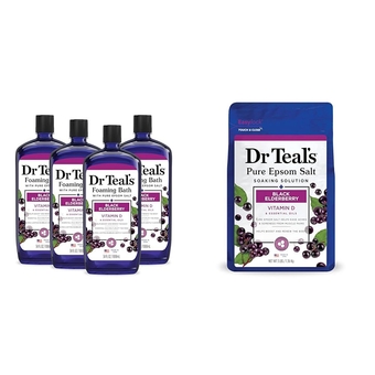 Foaming Bath with Pure Epsom Salt, Black Elderberry with Vitamin D, 34 fl oz & Pure Epsom Salt Soak, Black Elderberry with Vitamin D, 3 lbs