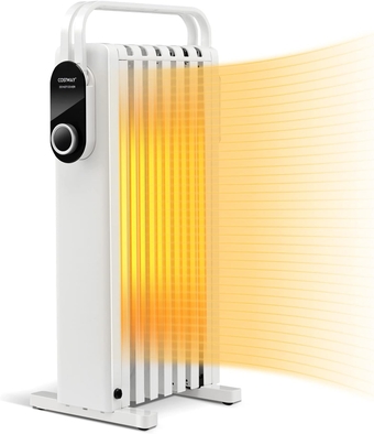 Oil Filled Radiator Heater 1500W, Electric Space Heater with Foldable Hanging Rack, 3 Heat Settings, Dual Safety Protection, Portable Oil Radiant Heater for Indoor Use Home Office (White)