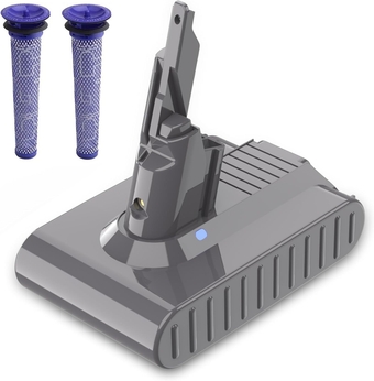 Upgraded 6000mAh 21.6V V7 Battery Replacement for Dyson V7 Battery Motorhead Pro V7 Trigger V7 Animal V7 Car + Boat Handheld V7 HEPA Vacuum Cleaner Li-ion Battery +2 Filters