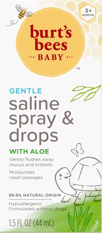 Baby Saline Spray and Drops, Hypoallergenic, Moisturizing, Flushes Away Mucus for Ages 3 Months and Up, White, 1.5 Fl Oz