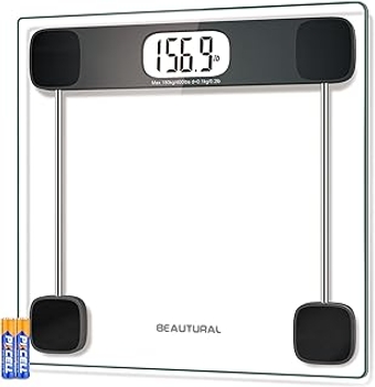Digital Bathroom Scale for Body Weight, LCD Display, 400lb, 4 AAA Batteries and Tape Measure Included,Tempered G...