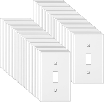 50 Pcs Toggle Light Switch Wall Plate Cover, Electric Light Switch Plates 4.5 x 2.76 Inch Standard Size 1 Gang Polycarbonate Thermoplastic Light Switch Cover, Screws Included, White