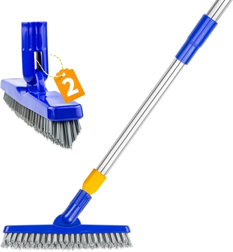 2 Pack Grout Brush with Long Handle, Swivel Cleaning Grout Line Scrubber - Extendable Durable Handle Grout Cleaner Brush for Bathroom,Tub,Tile,Baseboard,Walk in Shower,Corner & Narrow Space