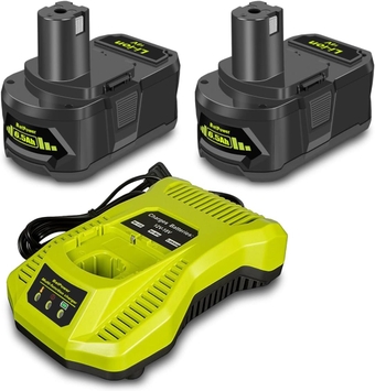 2 Pack 6.5AH 18V Lithium Battery with Charger Combo for Ryobi 18 Volt Battery and Charger Kit P117 P193 PBP007 PBP005 PBP004 P108 P192 6Ah 5Ah 4Ah 3Ah Ryobi 18V ONE+ Battery and Charger