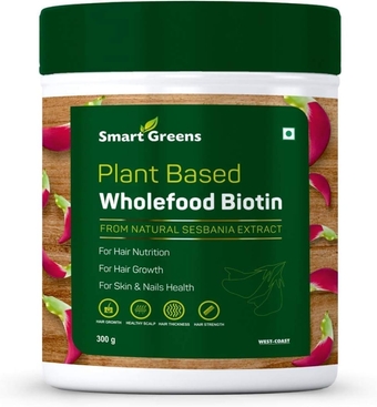 Plant Based Wholefood Biotin Powder High-Potency Hair Nutrition, Hair Fall, Premature Greying, Hair Growth, Healthy Scalp and Skin & Nails Health - 300gm