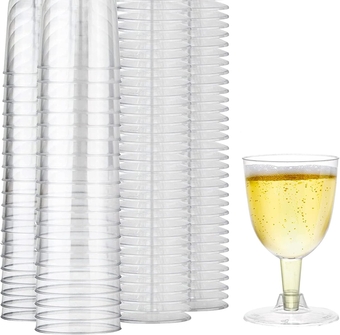 75 Pack Clear Plastic Wine Glasses, 5 Oz Disposable Plastic Drink Cups, Plastic Fancy Wine Cups Drink Glasses for Champagne, Dessert, Catering, Wedding, Party - Disposable & Reusable