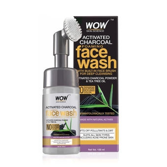 Skin  Activated Charcoal Face Wash With Built-In Face Brush For Removing Impurities - Detox, Cleanse, Purify - (100 ml)