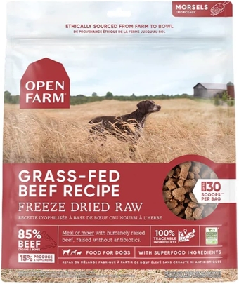 Freeze Dried Raw Dog Food, Humanely Raised Meat Recipe with Non-GMO Superfoods and No Artificial Flavors or Preservatives (13.5 Ounce (Pack of 1), Grass Fed Beef Recipe)