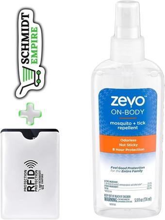 Zevo On Body Mosquito and Tick Repellent - Bug Spray - Pump Spray + 1 Card Protector SchmiidtEmpire + Sticker (Pack 1 - Pump Spray 5.9oz)