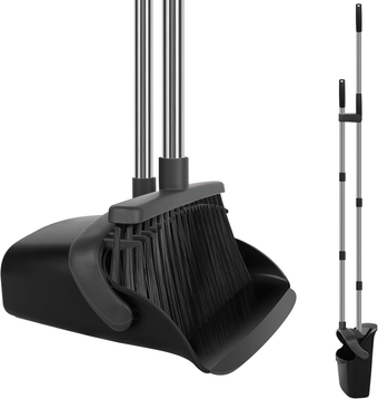 Upgraded Black Broom and Dustpan Set, Large Broom with Dustpan Combo Set，55" Long Broom, Self Cleaning Dustpan, Ideal for Home and Dog Cat Pets