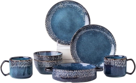 9Piece Dinner Set Vintage Ceramic Stoneware Tableware Set with Dinner Dessert Plate,Bowl Mug Microwave Safe