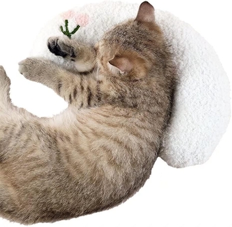 Little Pillow for Cats, Ultra Soft Fluffy Pet Calming Toy Half Donut Cuddler for Joint Relief Sleeping Improve Machine Washable