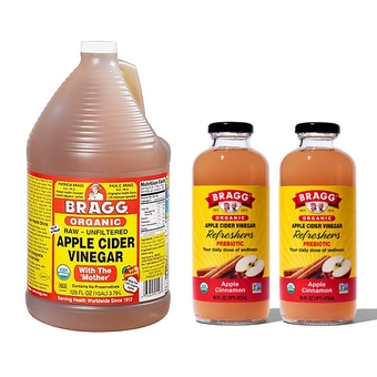 Organic Apple Cider Vinegar With the Mother 128 ounce and  Organic Apple Cinnamon Vinegar Drink 16 Oz Pack of 2 Bundle