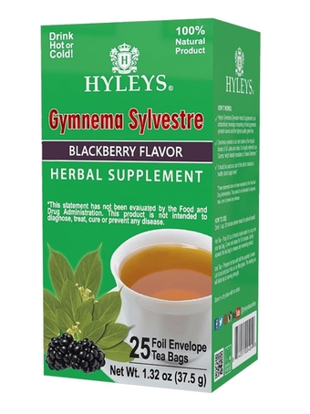 Hyleys Gymnema Sylvestre with Green Tea - Blackberry Flavor - 25 Tea Bags - Herbal Supplement Gurmar Tea