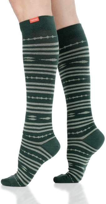VIM&VIGR Merino Wool 15-20 mmHg Compression Socks (Evergreen Global Stripe Wide Calf L/XL (6))