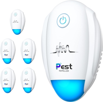 Upgraded Ultrasonic Pest Repeller 6 Packs, Indoor Mosquito Repellent, for Rodent, Roach, Mouse, Bugs, Mice, Spider, Electronic Plug in Pest Control for House, Garage, Warehouse,Hotel-White