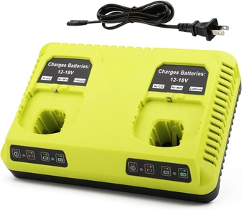Energup 2Port 18V P117 Replace for Charger for Ryobi 18V Battery ONE+ P117 P118 for Ryobi 18V Max Lithium NiCd Battery P100 P102 P103 P105 P107 P108 Dual Chemistry 12-18V for Ryobi Battery Charger
