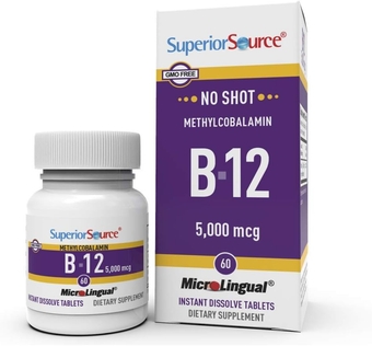 No Shot Vitamin B12 Methylcobalamin 5000 mcg, Quick Dissolve MicroLingual Tablets, 60 Count, Active Form of B12, Supports Energy Production, Nervous System Support, Non-GMO