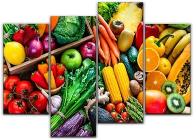Canvas Wall Art Healthy fresh fruits and vegetables Modern Painting Framed Artworks Wall Decor for Living Room Office Home 4 Panels Prints Gift Ready to Hang