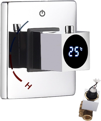 Digital Display Single-Function Chrome Shower Handle Valve Trim Kit for Chrome Shower Systems and Shower Faucets, Wall Mount Brass Rough-In Valve, Single Handle Tub Shower Valve Mixer