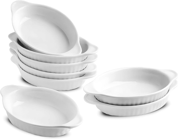 Ceramic Au Gratin Baking Dishes, Set of 8 Oval Baking Dish Set for 1 or 2 Person Servings, Small Mini Casserole Dish with Double Handle, 8.4x4.8x1.4 inch