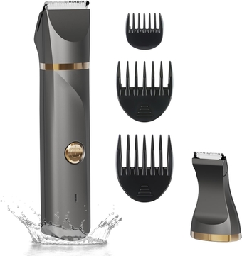 Body Hair Trimmer for Women Electric Body Shaver for Back Chest Armpit Legs Pubic Hair, USB Rechargeable, Replaceable Snap-in Ceramic Blades, IP7X Waterproof for Wet and Dry Use,Gray&Gold