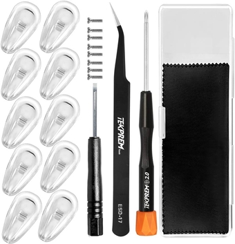 Eyeglasses Nose Pads,  Glasses Nose Pads Replacement Repair Tools Kit with 5 Pairs of Air Chamber Silicone Nose Pads,Screws,Screwdrivers,Tweezer and Cleaning Cloth for Glasses and Sunglasses