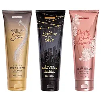 Body Cream Set of 3 (8 Oz ea.): SHOOTING STAR, LIGHT UP THE SKY & CHERRY BLUSH BOUQUET - Made with Shea Butter and Coconut Oil