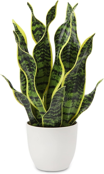 17" Artificial Snake Plant Potted Tropical Fake Plants in White Pots Faux Sansevieria Plants Potted for Home Office Room Indoor Housewarming Gifts Decor