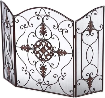 Fireplace Spark Guard Large Fire Screen Protection 3-Panel Solid Wrought Iron Spark Guard Gate Protector Mesh for Wood Burner Open Fire Fireplaces Accessories (Color : Black, Size : 653083 cm)