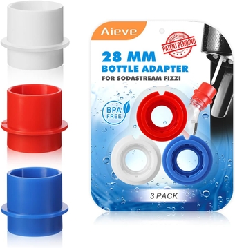 Aieve Bottle Adapter Compatible with Sodastream Machine, 3 Pack 28 mm Bubble Bottle Adapter Compatible with SodaStream Fizzi (Red, Blue, White)