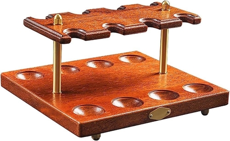 Wood Pipe Rack, Solid Multi-bit Tobacco Pipe Display Rack, Made of Pineapple Lattice Wood and Copper, Can Hold 8 Smoking Pipes