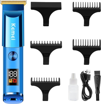 Blue Hair Clippers for Men, Cordless Clippers for Hair Cutting, Professional Barber Clippers, USB Rechargeable Wireless Haircut Clippers km-075