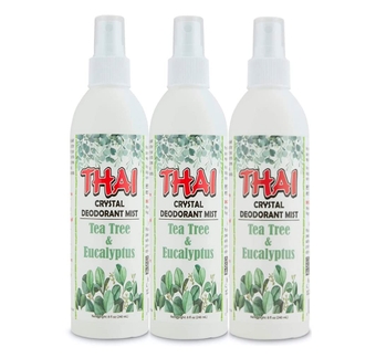 Thai Deodorant Spray 8 oz, Thai Deodorant Stone Crystal Mist, Natural Deodorant, Not tested on animals, Tea Tree & Eucalyptus, pack of 3