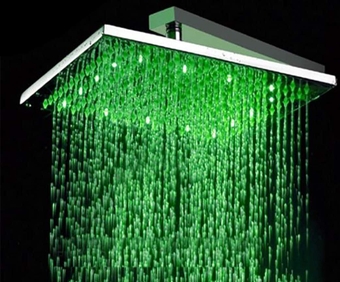 12 Inch Square Rainfall LED Shower Head, Stainless Steel with Chrome Finish ((Without Shower Arm) (Polished Chrome)