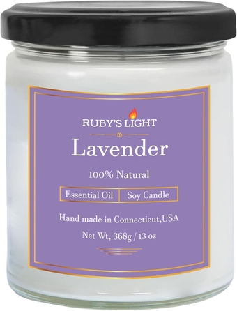 Lavender Essential Oil Candles, Aromatherapy Highly Scented, 16 Oz Glass Jar, All Natural Soy Wax, 70 Hours Burn Time (Lavender)