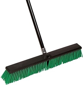 24'' Push Broom Outdoor with Long Handle Wide Stiff Bristles Heavy-Duty Brush Commercial Shop Broom for Cleanin...