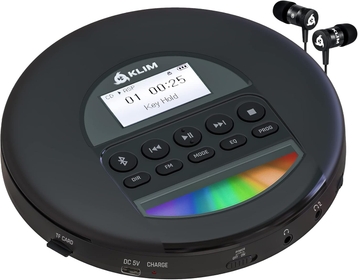 Nomad - New 2024 - Portable CD Player Walkman with Long-Lasting Battery - with Headphones - Radio FM - Compatible MP3 CD Player Portable - TF Card Radio FM Bluetooth - Ideal for Cars - Black